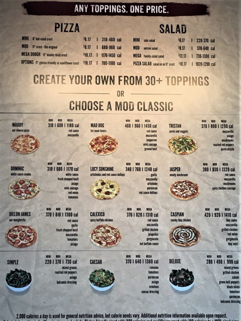 Mod Pizza Menu