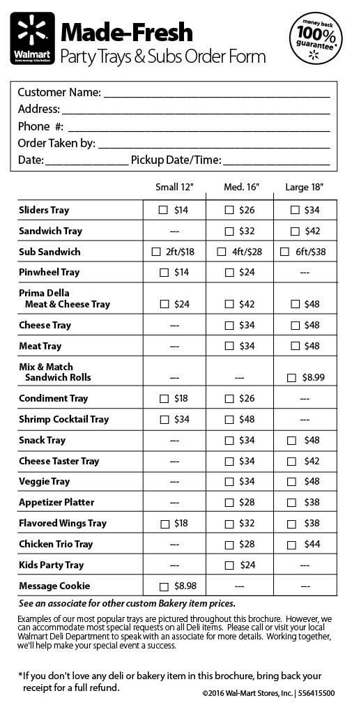 Walmart Catering Menu